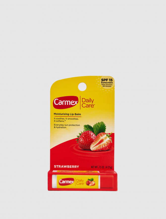 Увлажняющий бальзам для губ Клубника в стике Carmex Daily Care Moisturizing Lip Balm Stick SPF 15 фото 1, цены, отзывы