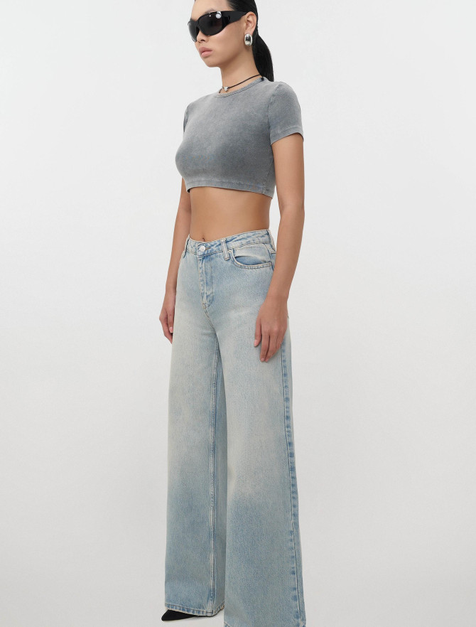 Джинсы Wide leg голубого цвета_1