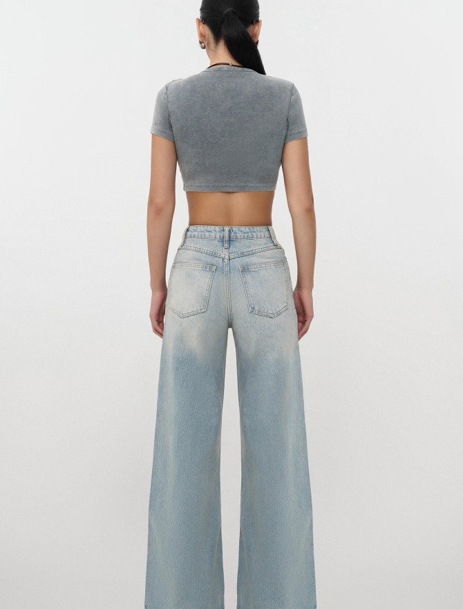 Джинсы Wide leg голубого цвета_2